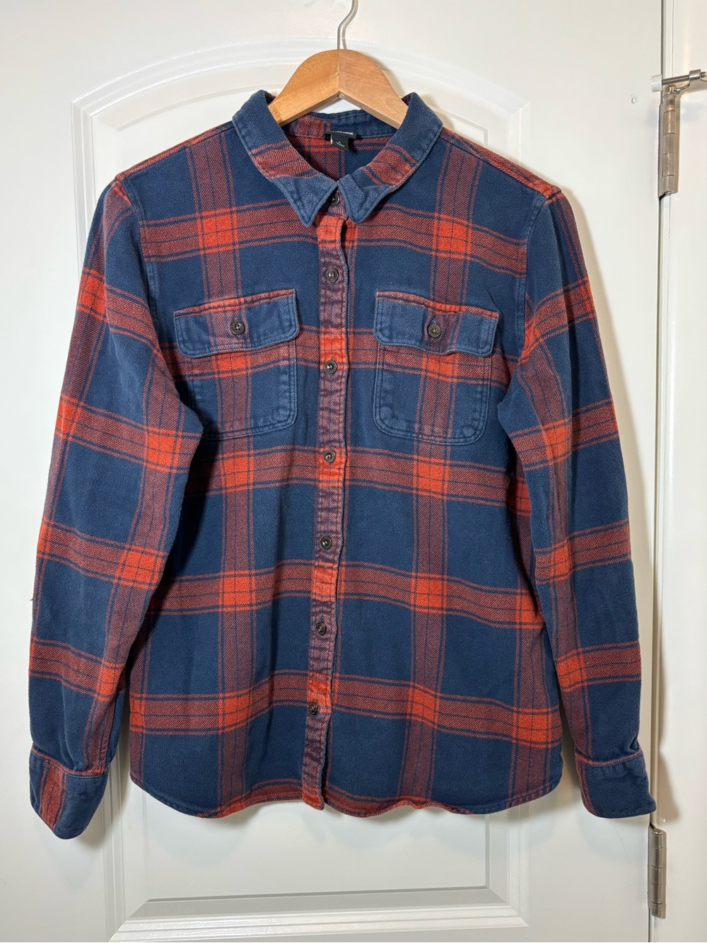 Patagonia Blue and Orange Plaid Button-Up Shirt